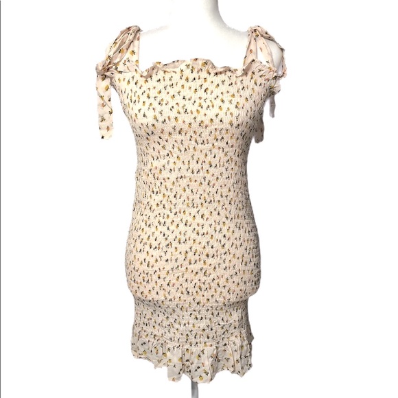 Free People Ivory Combo Floral Mini Dress Smocked Design Size M - Picture 7 of 13